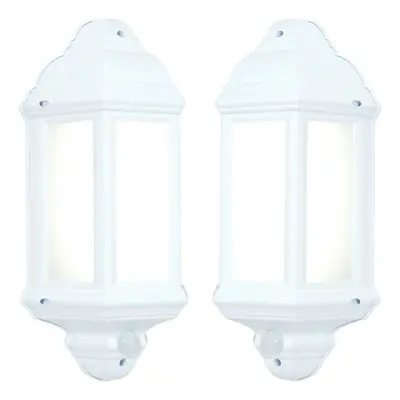 2 PACK IP44 Outdoor Wall Light Matt White Traditional Lantern PIR Motion Lamp