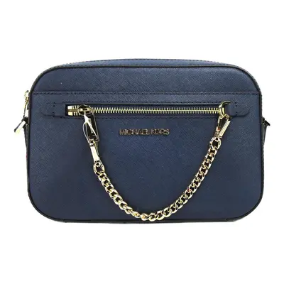 Michael Kors Jet Set Large East West Zip Chain Crossbody Bag Navy Leat