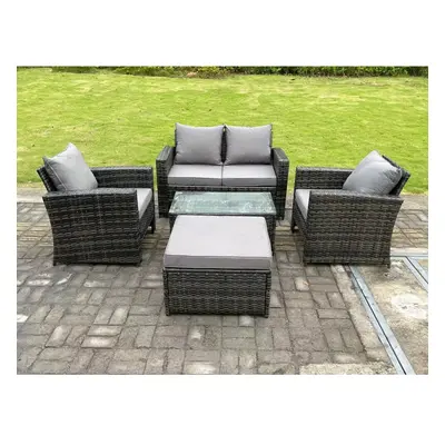 Fimous Seater Dark Grey Mixed High Back Rattan Sofa Set Rectangular Coffee Table Garden Furnitur