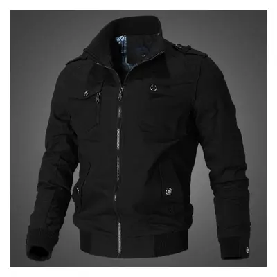 (black, M) Spring And Autumn Men&apos;s Casual Jacket Stand Collar Jacket Men Workwear Jacket Co