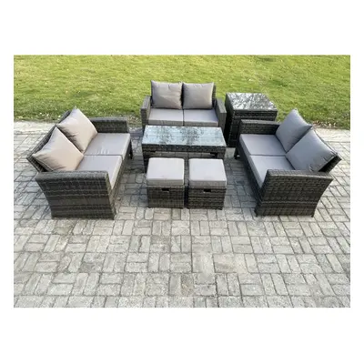 Fimous PCS Outdoor Lounge Sofa Set Wicker PE Rattan Garden Furniture Set with Coffee Table Doubl