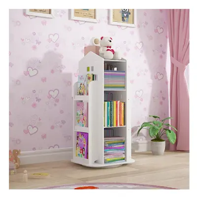 Children's Rotating Bookshelf with Four Sides for Easy Storage and Retrieval, White