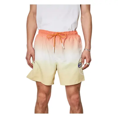 (Orange White Yellow, M) Lacoste Mens Shorts Gradient Print Swimwear