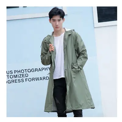 (army green, XXL) Hood Long Raincoat Women Men Waterproof Stylish Rain Coat Jacket Luxury Elegan