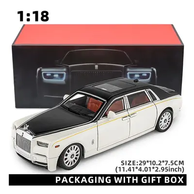 (white With Box) 1:18 Rolls-Royce Phantom Model Car, Zinc Alloy Pull Back Toy Diecast Car with S