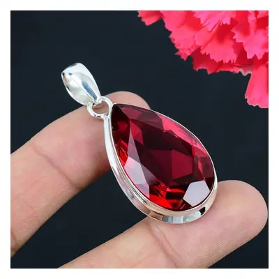 Garnet Gemstone Pendant Solid Sterling Silver Pendant Jewelry Gift For Unisex