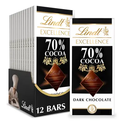 Lindt EXCELLENCE 70% Cocoa Dark Chocolate Bar, Dark Chocolate Candy, 3.5 oz. (12 Pack)