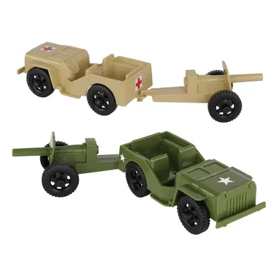 TimMee Combat Patrol Willys & Artillery - Tan & OD Green 4pc Playset USA Made