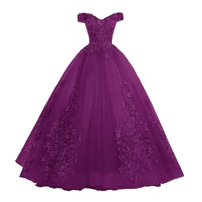 (purple, S) Chorus Compere Party Banquet Women Off Shoulder Applique Embroidery Solid Color Eleg