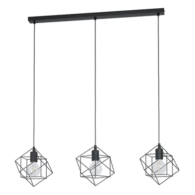 Hanging Ceiling Pendant Light Black Cube Frame 3x E27 Geometric Kitchen Island