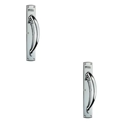 2x Curved Right Handed Door Pull Handle Engraved with 'Pull' Polished Chrome