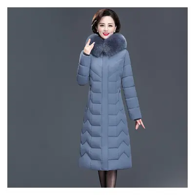 (blue, 4XL) High Quality Plus Size Parkas Women Parkas Winter Lady Fur Collar Warm Outwear Down 