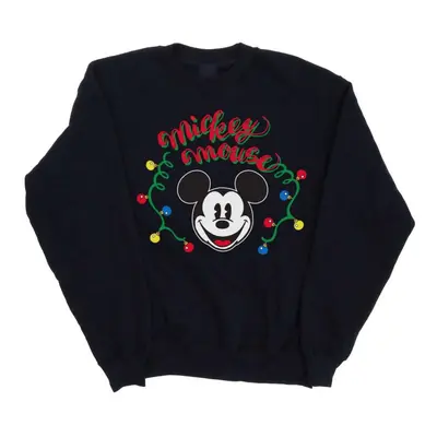 (XXL, Navy Blue) Disney Mens Mickey Mouse Christmas Light Bulbs Sweatshirt