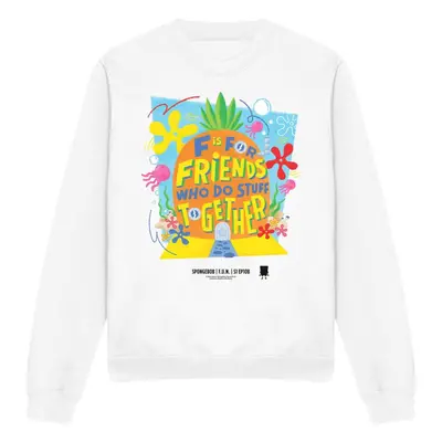 (S, White) SpongeBob SquarePants Unisex Adult Friends Pineapple Sweatshirt