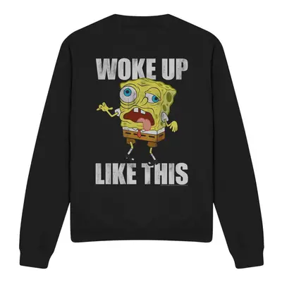 (S, Black) SpongeBob SquarePants Unisex Adult Woke Up Like This Meme Sweatshirt