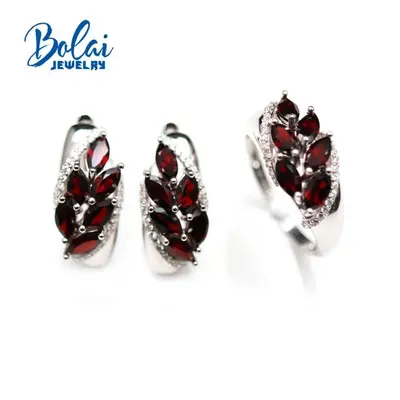 (red, 9#) 100% Natural 6ct Red Garnet Jewelry Set,925 Sterling Silver Gemstone Earring Ring For 