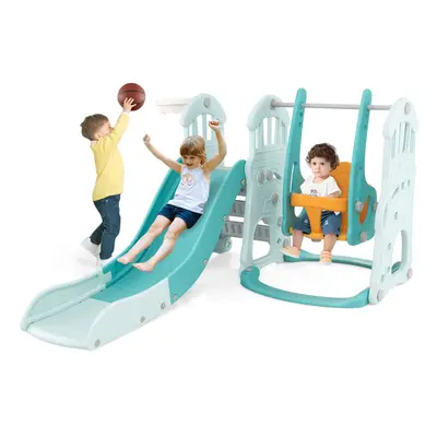 Toddler Slide and Swing Set 4-in-1 Indoor Playground With Extra-long Slide