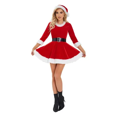 (red crew neck, M) Women Sequin Christmas Costume Sexy Santa Cosplay Outfit for Party & Stage Pe