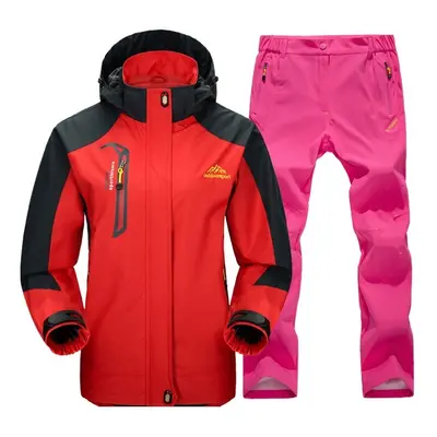 (Red Rose Red, Asian Size 3xl) Outdoor Waterproof Hiking Jacket Set Women Spring Autumn Breathab