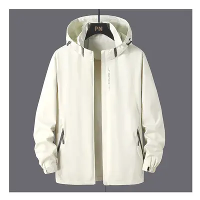 (Beige, (68kg-76kg)) New Hiking Jackets Mens Waterproof Clothes Reflective Windbreaker Hunting C