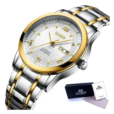 (white,gold) Haiqin Mens Business Watches Luxury Automatic Mechanical Watch