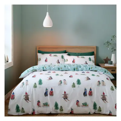 Catherine Lansfield Brushed Snowy Penguin Reversible Double Duvet Cover Set with Pillowcases Whi