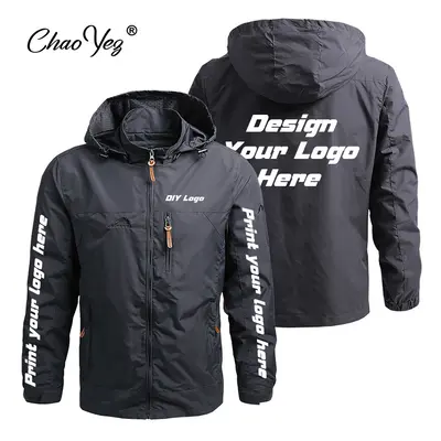 (Dark Grey, (EU S)) DIY Autumn New Men Waterproof Hooded Custom Logo Windbreaker Jacket Coat Men