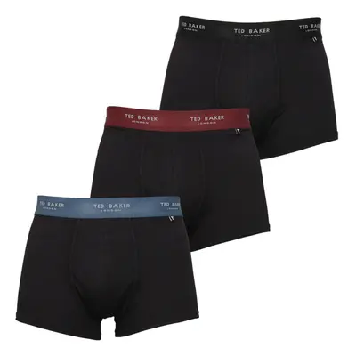 (M, Black/Black Radicchio/Black Real Teal) Ted Baker Mens Three Pack Cotton Trunk Breathable Box