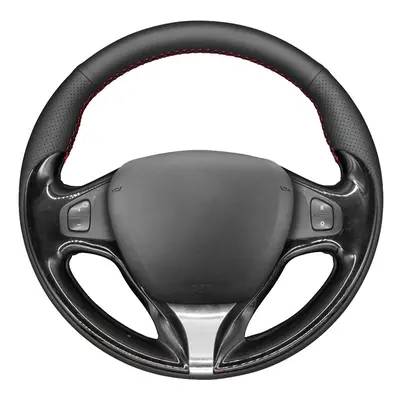 (Black Thread) Black PU Faux Leather Car Steering Wheel Cover for Renault Clio