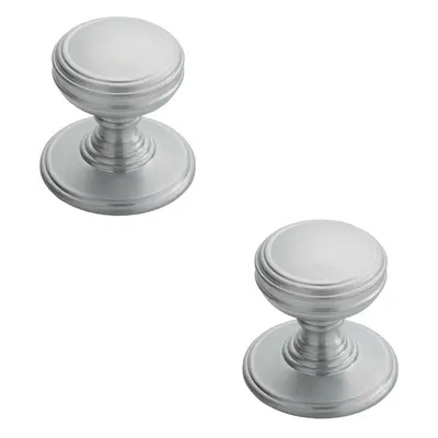 2x Ringed Tiered Cupboard Door Knob 38mm Diameter Satin Chrome Cabinet Handle