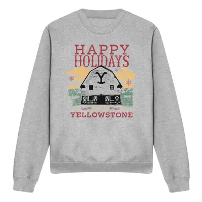 (L, Sport Heather) Yellowstone Unisex Adult Happy Holidays Christmas Sweatshirt