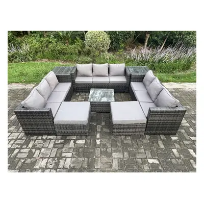 Fimous Outdoor Rattan Garden Furniture Set Patio Lounge Sofa Set with Side Tables Square Coffee 