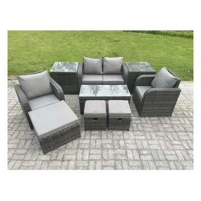 Fimous Rattan Lounge Sofa Set Outdoor Garden Furniture Set with Rectangular Coffee Table Love So