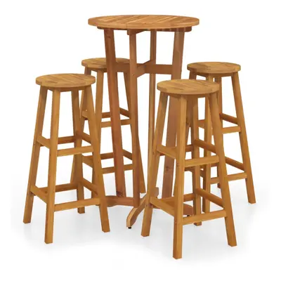 (Bar stools with round seat, piece) vidaXL Solid Wood Acacia Bar Set Garden Outdoor Wooden Bistr