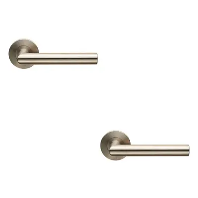 2x PAIR Straight Mitred Bar Handle on Slim Round Rose Concealed Fix Satin Steel