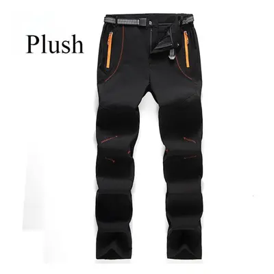 (black, 4XL) Men Fleece Hiking Pants Winter Warm Waterproof Windproof Rain Quick Drying Trousers