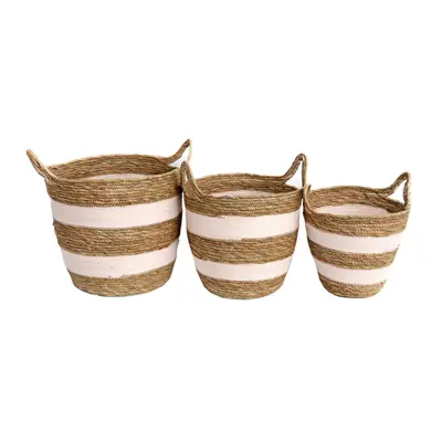 Set Of Gorgeous Festival Vibe Storage Basket With Handles ~ Pink Striped