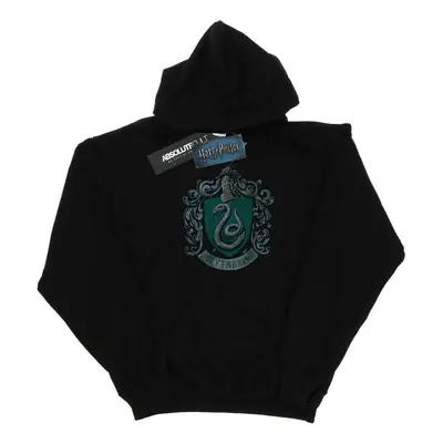 (9-11 Years, Black) Harry Potter Girls Slytherin Distressed Crest Hoodie