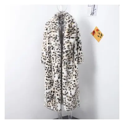 (as the picture, M) Leopard Print Women&apos;s Coat Faux Fur Medium Length Lapel Collar Imitatio