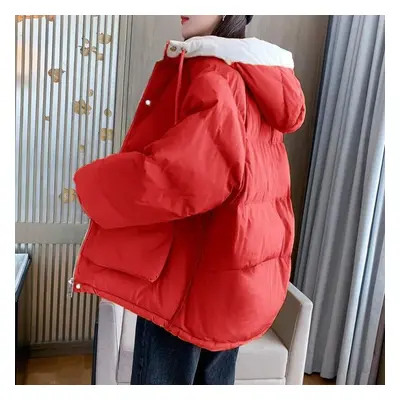 (red, XL) Ladies Autumn Winter Fashion Temperament Cotton Jacket Short Loose Women French Down J