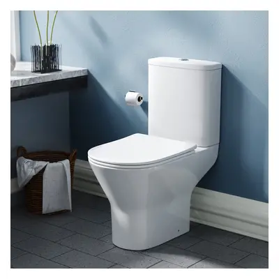 Modern Close Coupled Rimless Round Toilet Ceramic Soft Closing Seat White | Raze