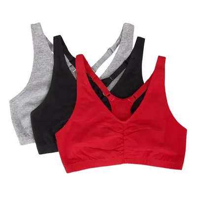 Fruit of the Loom womens Adjustable Shirred Front Racerback Sports Bra Red Hot/Black/Heather Gre