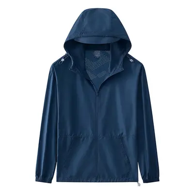 (Navy Blue, Asian M) Summer Men Skin Coats Ultr-Light Outdoor Sun Protection UPF40+ UV Proof Cas