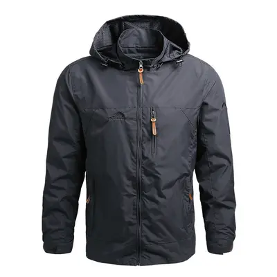 (GRAY, L) Men Windbreaker Winter Waterproof Camping Jacket Hooded Zip-Up Military Jackets Coat M