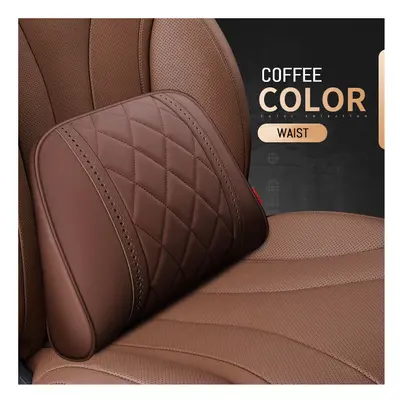 (Waist-Coffee) Car Neck Pillow And Waist Pad Napa leather Car Seat Rest Cushion Headrest