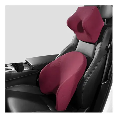 (1 set Red) Car Lumbar Pillow Headrest Neck Pillow Support Universal Soft Neck Pillows