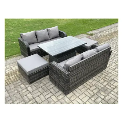 Fimous Outdoor Rattan Garden Furniture Sets Height Adjustable Rising lifting Dining Table Sofa S