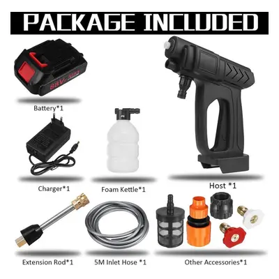 (1*Battery) Cordless High Pressure Washer Spray Water Gun 15000mah Car Wash Pressure Water Nozzl