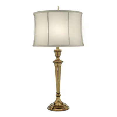 Table Lamp Zinc Cast Oyster Silk Sheen Shade Burnished Brass LED E27 60W