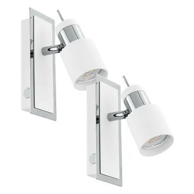 2 PACK Wall Light Colour Chrome Plated & White Rocker Switch GU10 1x5W Included